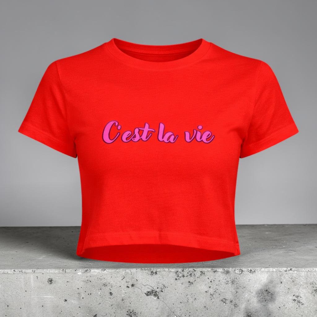“C’est La Vie” Neon Script Crop Top – Effortless Cool
