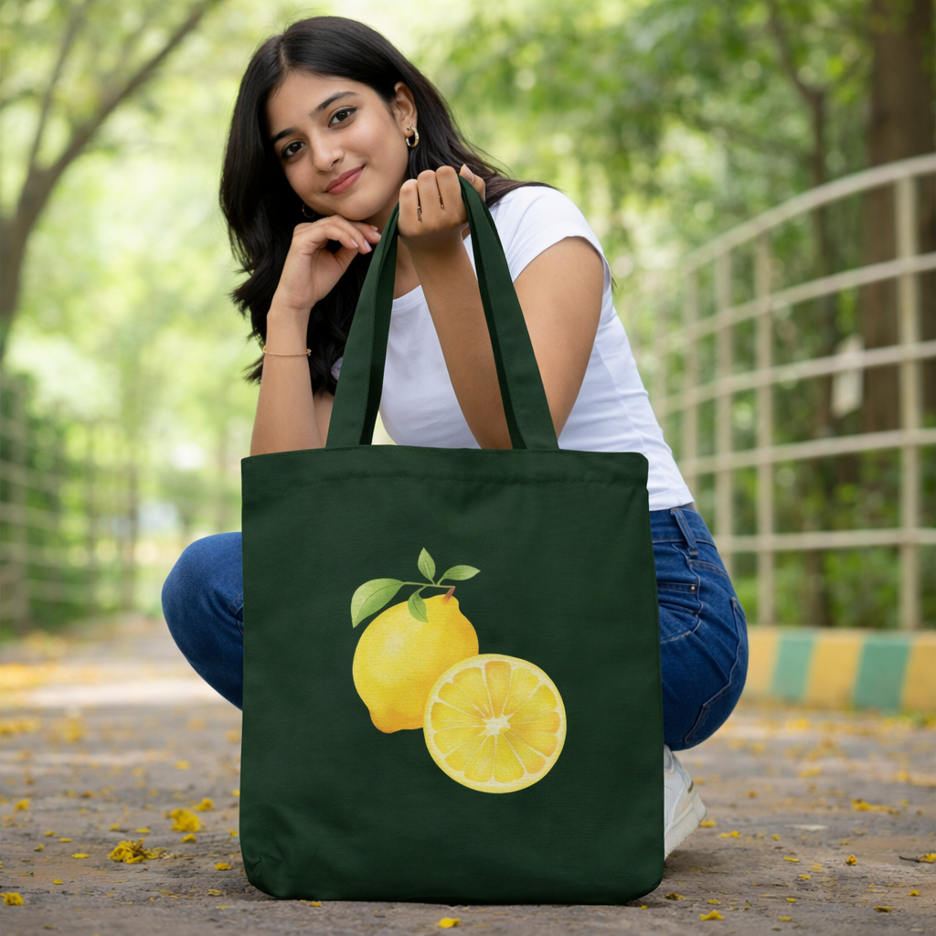 Main Squeeze Lemon Green Zipper Tote Bag Front