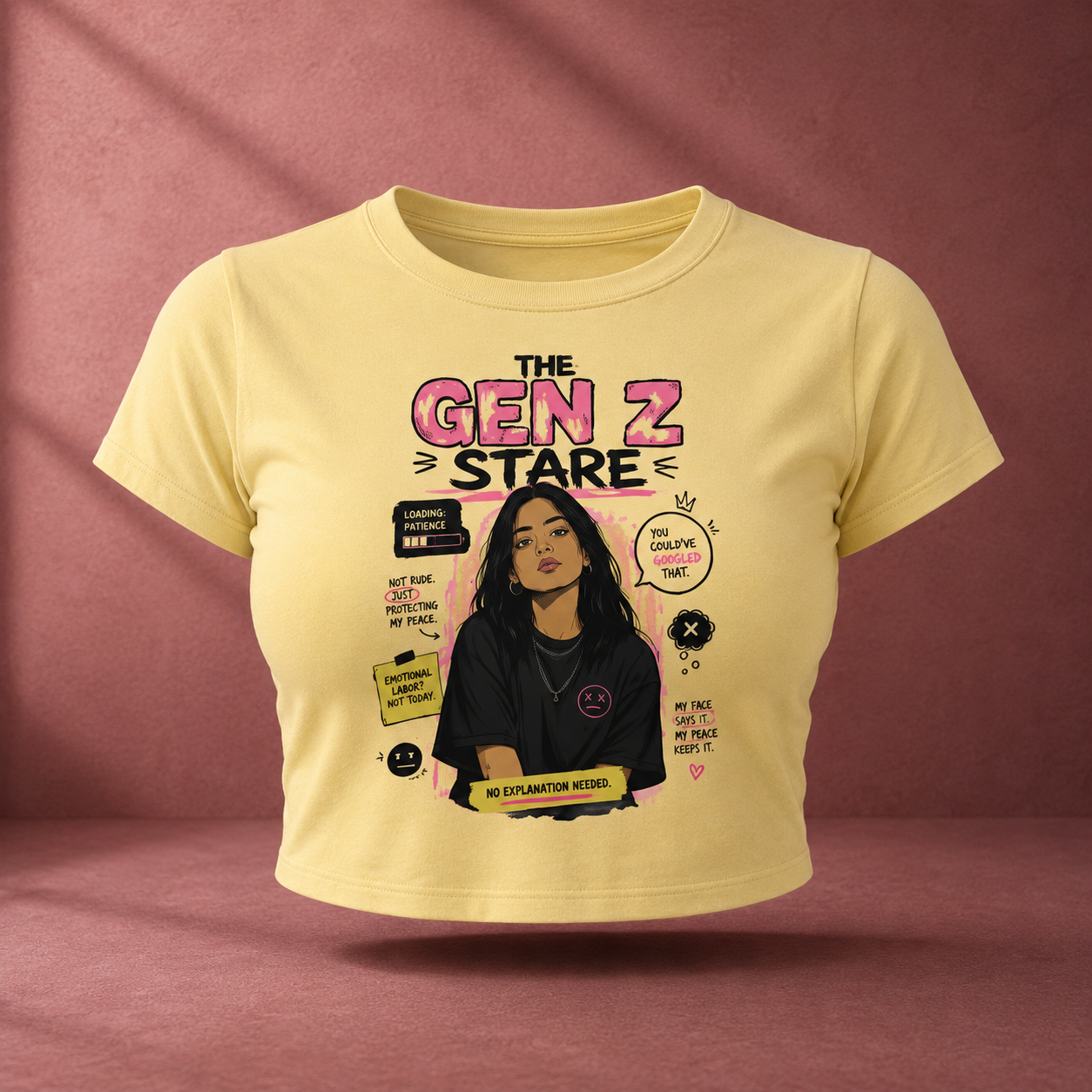 The Gen Z Stare Beige Crop Top Front