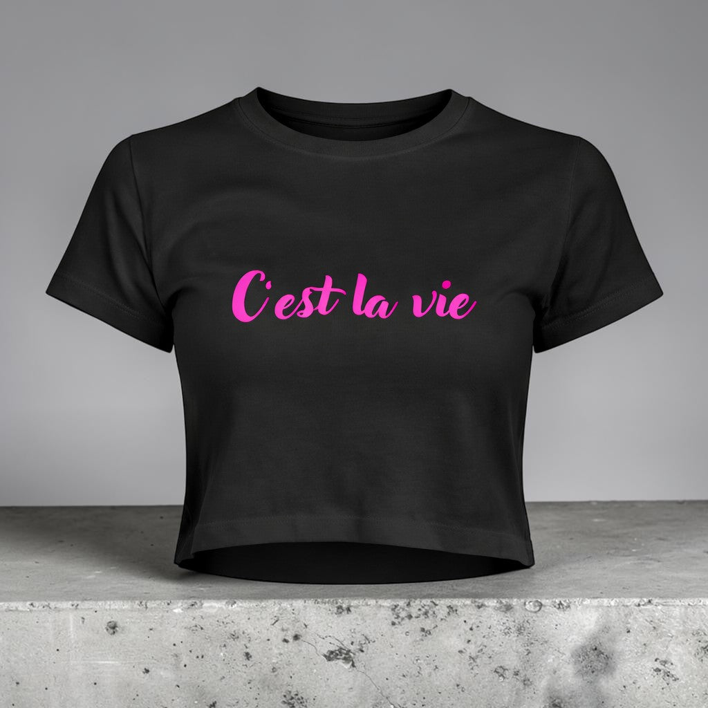 “C’est La Vie” Neon Script Crop Top – Effortless Cool