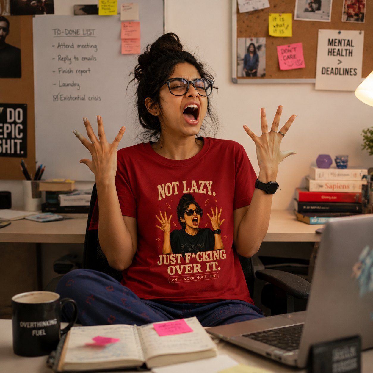 Model wearing NOT LAZY. JUST F*CKING OVER IT Women's Classic T-Shirt