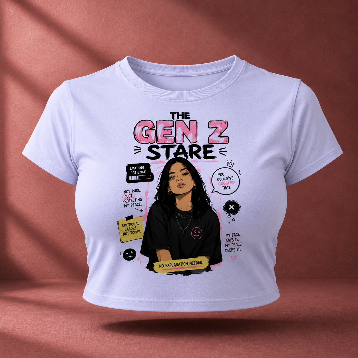 The Gen Z Stare Lavender Crop Top Front