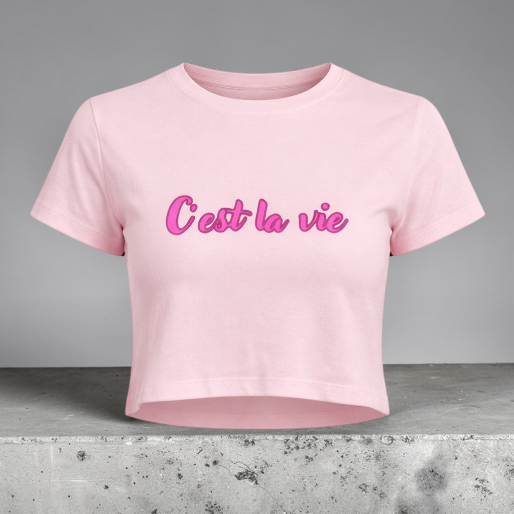 “C’est La Vie” Neon Script Crop Top – Effortless Cool