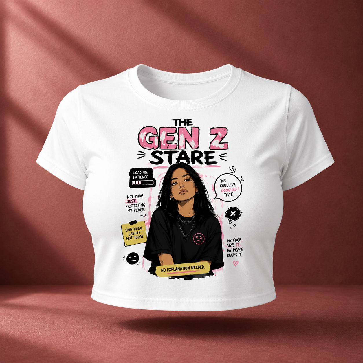 The Gen Z Stare White Crop Top Front