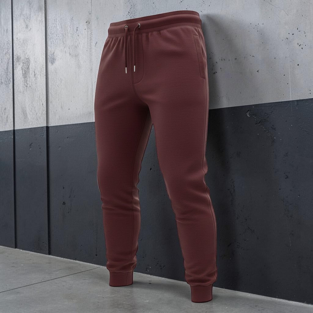 Gooxit Core Mode unisex joggers in burgundy, made from 100% cotton with a relaxed fit and tapered leg.
