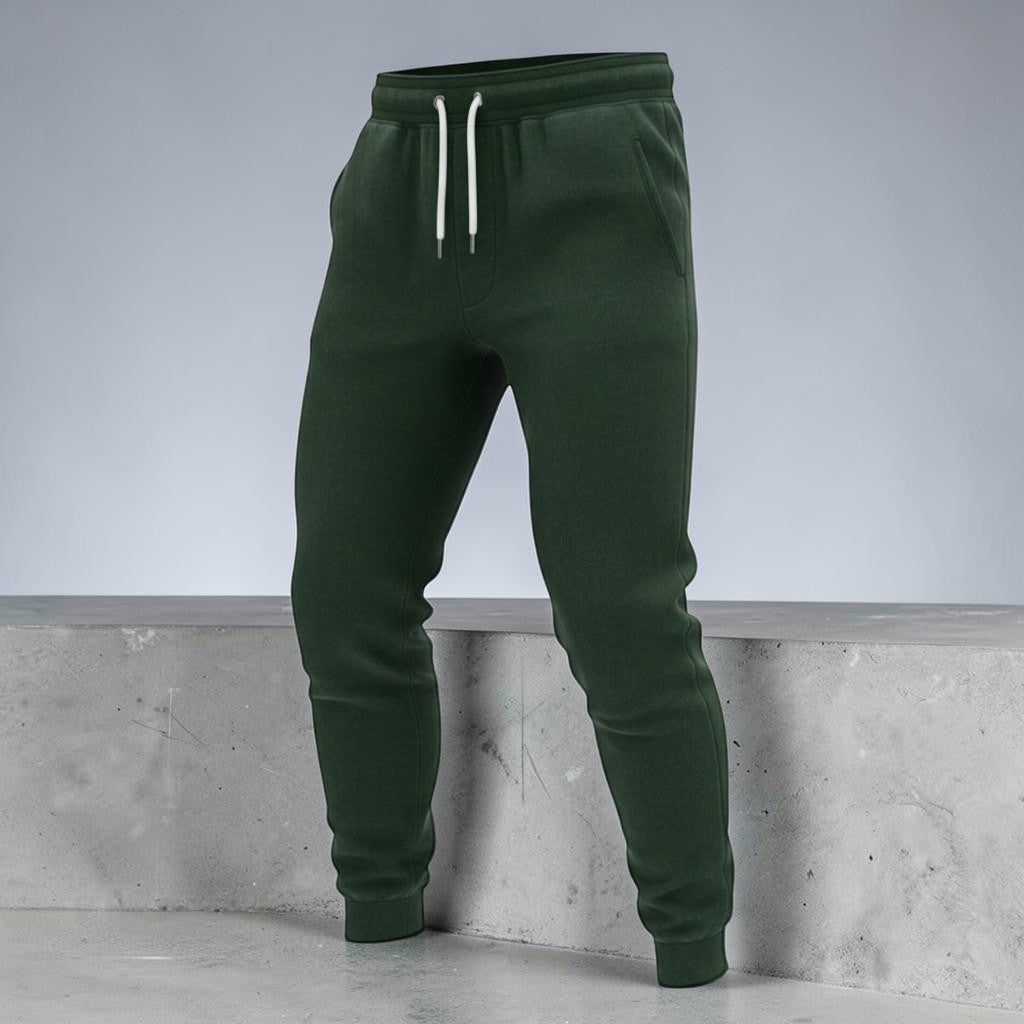Gooxit unisex dark green 100% cotton joggers with drawstring waist and tapered legs.