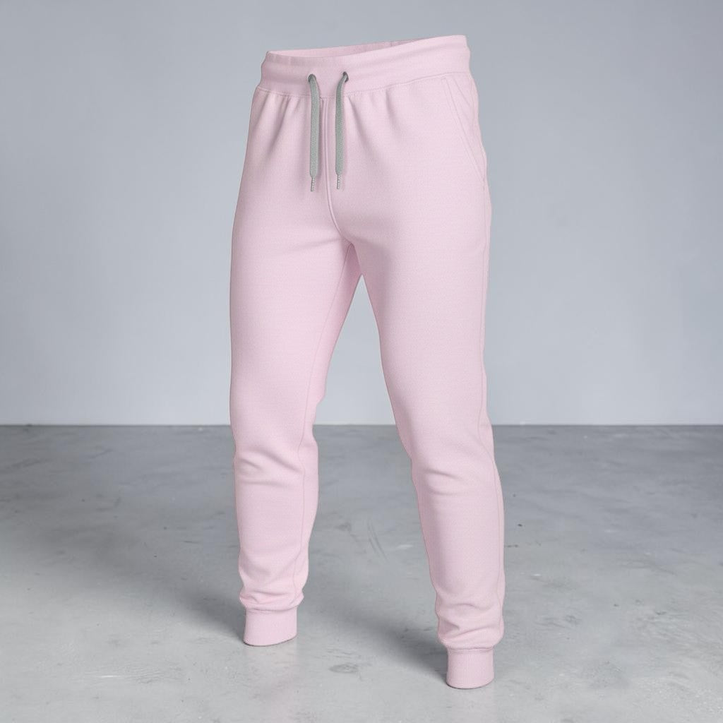 Gooxit Core Mode light pink 100% cotton unisex joggers with tapered fit and ribbed waistband.