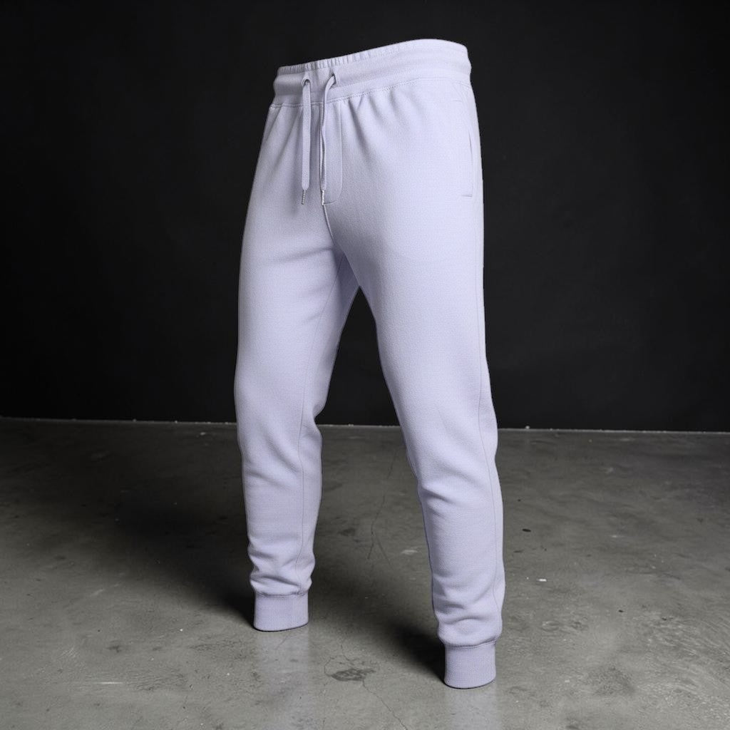 Gooxit Core Mode unisex light purple 100% cotton joggers with drawstring waist and tapered leg.